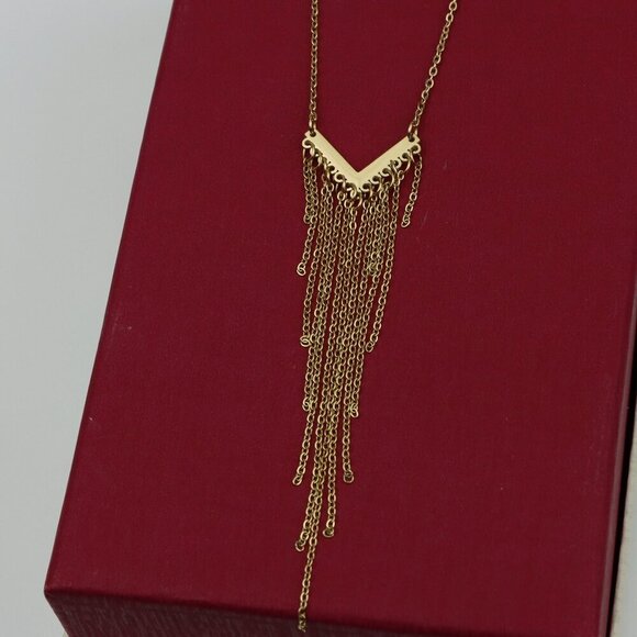 Trendy Gold-Plated Yellow Necklace with Cascading Chain Tassels, XPNL0386 - Picture 1 of 13